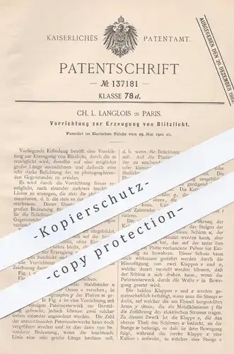 original Patent - Ch. L. Langlois , Paris , 1901 , Erzeugung von Blitzlicht | Fotokamera , Kamera , Foto , Fotograf !!