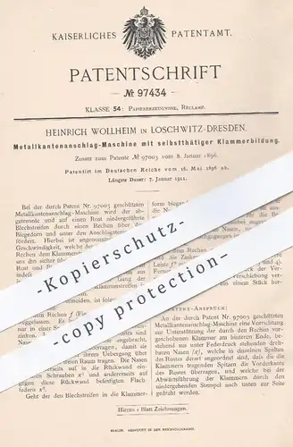 original Patent - Heinrich Wollheim , Dresden / Loschwitz , 1896 , Metallkantenanschlag - Maschine | Papier , Werbung