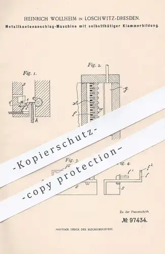 original Patent - Heinrich Wollheim , Dresden / Loschwitz , 1896 , Metallkantenanschlag - Maschine | Papier , Werbung