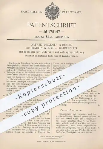 original Patent - Alfred Wegener , Berlin | M. Wenke , Heidelberg  1905 , Trinkgeschirr mit Untersatz | Tasse , Geschirr