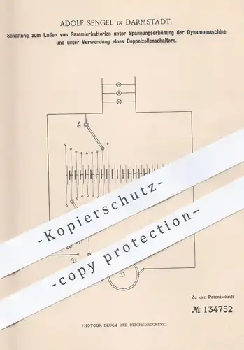 original Patent - Adolf Sengel , Darmstadt , 1902 , Schaltung zum Laden von Sammlerbatterien | Batterie , Dynamo , Strom