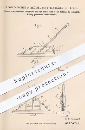 original Patent - Romain Noiset , Brüssel u. Fritz Häller , Berlin , 1901 , Fernrohrartiger Stromabnehmer | Strom !!