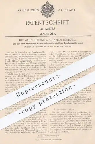 original Patent - Herm. Remané , Berlin Charlottenburg , 1901 , Regelungswiderstand aus einer Widerstandsspirale | Strom