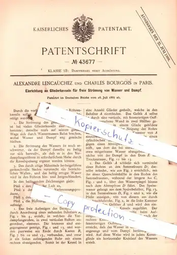 original Patent - A. Lencauchez und C. Bourgois in Paris , 1887 , Dampfkessel nebst Ausrüstung !!!