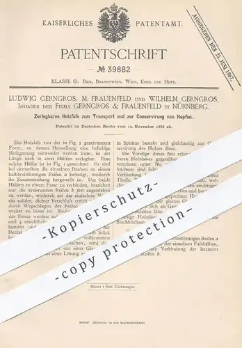 original Patent - Gerngros & Frauenfeld , Nürnberg 1886 , Holzfass zum Transport und zur Konservierung von Hopfen | Fass