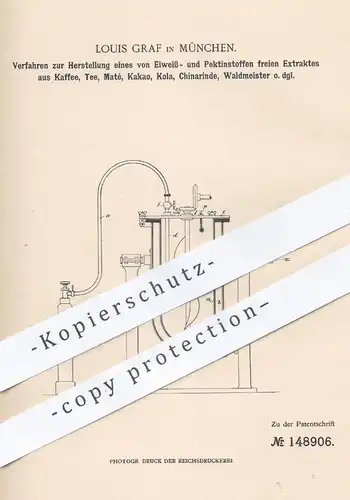 original Patent - Louis Graf , München , 1901 , Eiweiß- u. Pektinstofffreies Extrakt aus Kaffee , Tee , Kakao , Cola