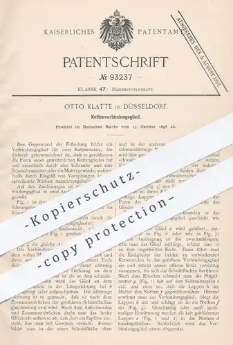 original Patent - Otto Klatte , Düsseldorf , 1896 , Kettenverbindungsglied | Kette , Ketten , Kettenglied , Maschinen !!