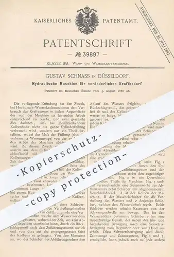 original Patent - Gustav Schnass , Düsseldorf , 1886 , Hydraulische Maschine für veränderlichen Kraftbedarf | Motor !!