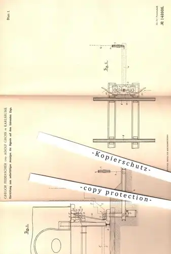 original Patent - Gregor Federscher , Adolf Gross , Karlsruhe , 1903 , Anzeigen der Signale am fahrenden Zug | Eisenbahn