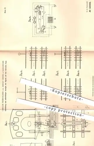 original Patent - Gregor Federscher , Adolf Gross , Karlsruhe , 1903 , Anzeigen der Signale am fahrenden Zug | Eisenbahn