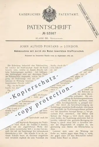 original Patent - John Alfred Postans , London , 1889 , Nähmaschine mit Stoffvorschub | Nähmaschinen , Nähen , Schneider