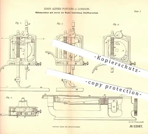 original Patent - John Alfred Postans , London , 1889 , Nähmaschine mit Stoffvorschub | Nähmaschinen , Nähen , Schneider