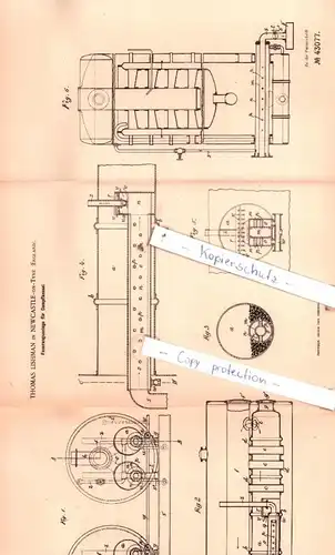 original Patent - T. Lishman in Newcastle-on-Tyne , England , 1887 , Feuerungsanlage für Dampfkessel !!!