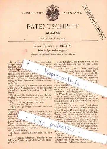 original Patent - Max Sielaff Berlin , 1887 , Slbstthätiger Verkaufsapparat !!!