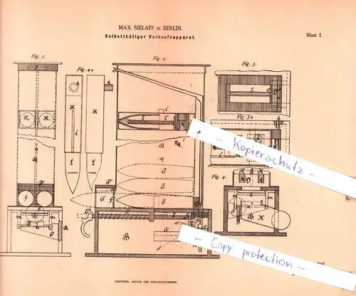 original Patent - Max Sielaff Berlin , 1887 , Slbstthätiger Verkaufsapparat !!!
