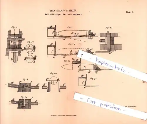 original Patent - Max Sielaff Berlin , 1887 , Slbstthätiger Verkaufsapparat !!!