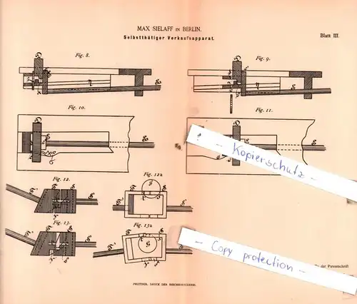 original Patent - Max Sielaff Berlin , 1887 , Slbstthätiger Verkaufsapparat !!!