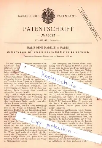 original Patent - Marie Renè Marelle in Paris , 1886 , Zeigerwaage mit elektrisch bethätigtem Zeigerwerk !!!