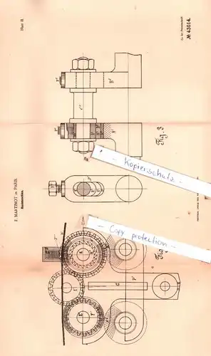 original Patent - F. Martinot in Paris , 1887 ,  Rauhmaschine !!!