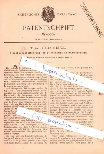 original Patent - W. von Pittler in Leipzig , 1887 , Nähmaschinen !!!