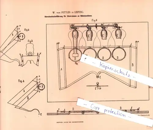 original Patent - W. von Pittler in Leipzig , 1887 , Nähmaschinen !!!