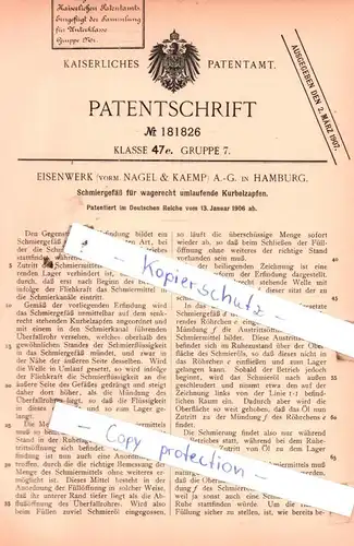 original Patent - Eisenwerk A.-G. in Hamburg , 1906 , Schmiergefäß für Kurbelzapfen !!!