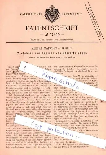 original Patent - Albert Marohn in Berlin , 1896 , Verfahren zum Kopiren von Schriftstücken !!!