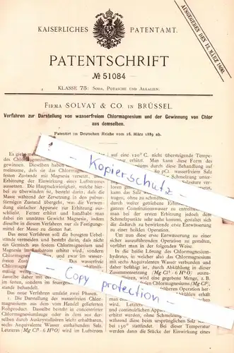 original Patent - Firma Solvay & Co. in Brüssel , 1889 , Verfahren zur Darstellung von Chlormagnesium !!!