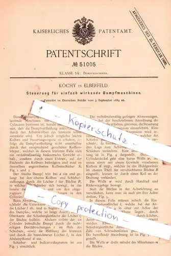 original Patent - Köchy in Elberfeld , 1889 , Steuerung für einfach wirkende Dampfmaschinen !!!