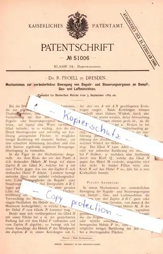 original Patent - Dr. P. Proell in Dresden , 1889 , Dampfmaschinen !!!