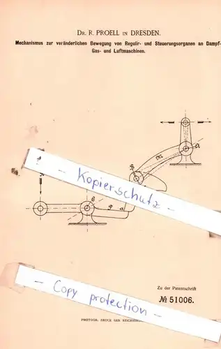 original Patent - Dr. P. Proell in Dresden , 1889 , Dampfmaschinen !!!