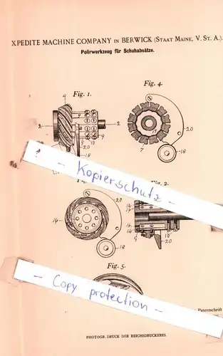 original Patent -  Xpedite Machine Company in Berwick , Staat Maine, USA , 1898 , Schuhwerk !!!