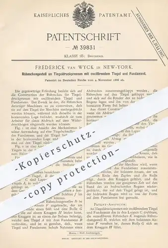 original Patent - Frederick van Wyck , New York , 1886 , Rähmchengestell an Tiegel - Druckpressen | Druck , Presse !!