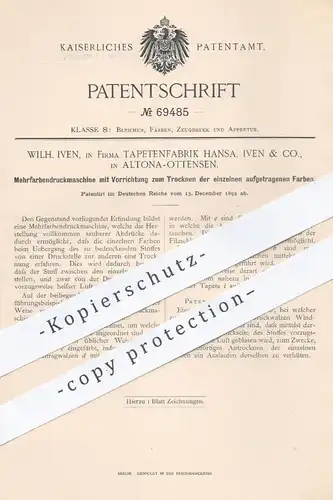 original Patent - Tapetenfabrik Hansa , Iven & Co. , Hamburg , 1892 , Mehrfarben - Druckmaschine | Druck , Stoff , Farbe