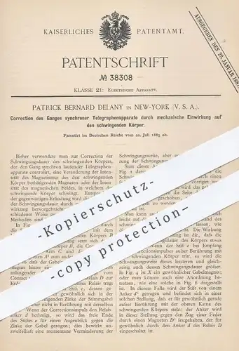 original Patent - Patrick Bernard Delany , New York USA  1885 , Korrektion des Ganges synchroner Telegraphen | Telegraph