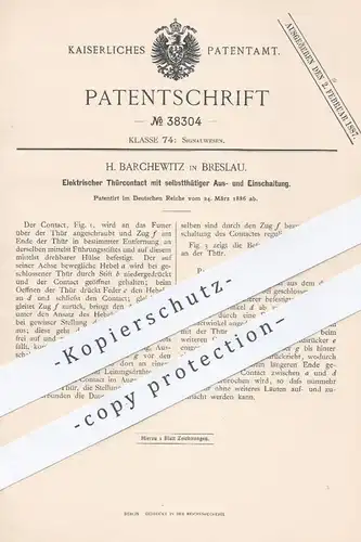 original Patent - H. Barchewitz , Breslau , 1886 , Elektrischer Türkontakt | Tür , Türen , Fenster , Schlosser !!!