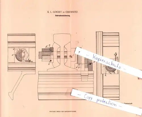 original Patent - K. L. Gocht in Chemnitz , 1900 , Schraubensicherung !!!