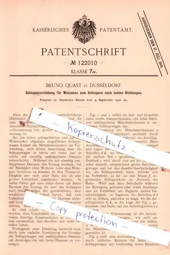 original Patent - Bruno Quast in Düsseldorf , 1900 , Schleppvorrichtung für Walzeisen !!!