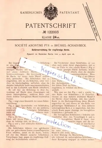 original Patent - Sociètè Anonyme in Brüssel-Schaerbeck , 1900 ,  Schürvorrichtung für ringförmige Herde !!!