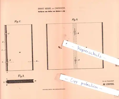 original Patent - Ernst Seidel in Chemnitz , 1901 , Verfahren zum Heften von Büchern o. dgl. !!!