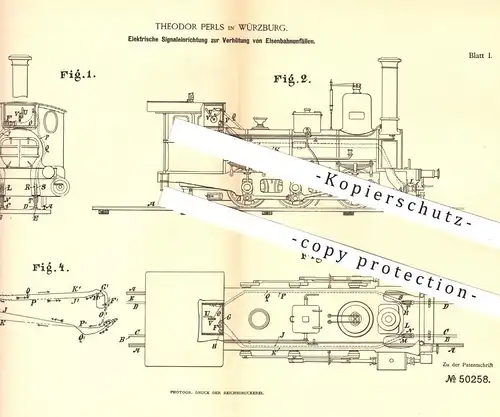 original Patent - Theodor Perls , Würzburg , 1889 , Elektrische Signalvorrichtung für Eisebahnen | Eisenbahn - Signal