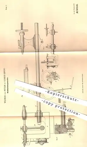 original Patent - Wilhelm v. Pittler , Leipzig / Gohlis , 1889 , Maschine zur Metallbearbeitung | Metall Bohren , Fräsen