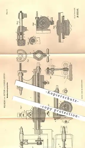 original Patent - Wilhelm v. Pittler , Leipzig / Gohlis , 1889 , Maschine zur Metallbearbeitung | Metall Bohren , Fräsen