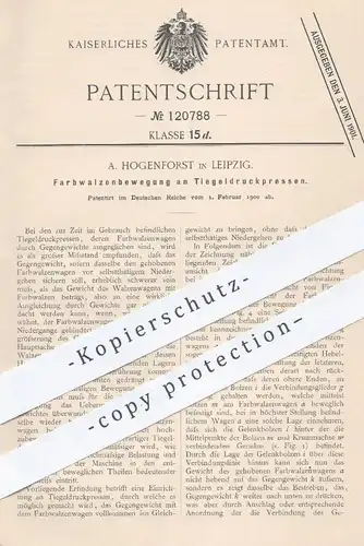 original Patent - A. Hogenforst , Leipzig , 1900 , Farbwalzenbewegung am Tiegeldruckpresse | Druck - Presse | Buchdruck