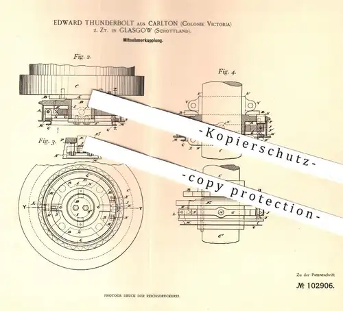 original Patent - Edward Thunderbolt , Carlton , Victoria | Glasgow , Schottland , 1897 , Mitnehmerkupplung | Kupplung