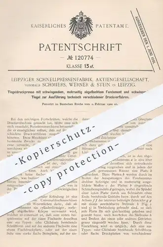original Patent - Schnellpressenfabrik AG , vorm. Schmiers , Werner & Stein , Leipzig  1900 , Tiegeldruckpresse | Presse