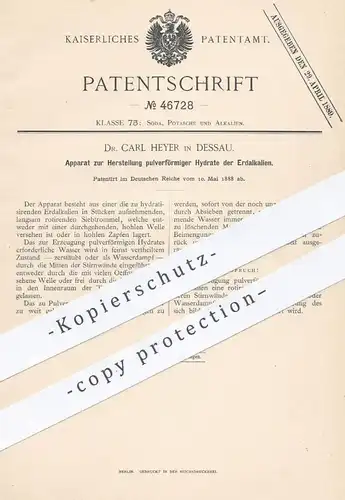 original Patent - Dr. Carl Heyer , Dessau , 1888 , Herstellung pulverförmiger Hydrate der Erdalkalien | Chemie , Hydrat