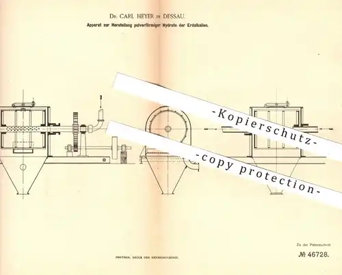 original Patent - Dr. Carl Heyer , Dessau , 1888 , Herstellung pulverförmiger Hydrate der Erdalkalien | Chemie , Hydrat