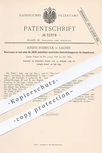 original Patent - Joseph Roebruck , Aachen , 1885 , elektrischer Sicherheitsapparat für Dampfkessel | Dampfmaschine