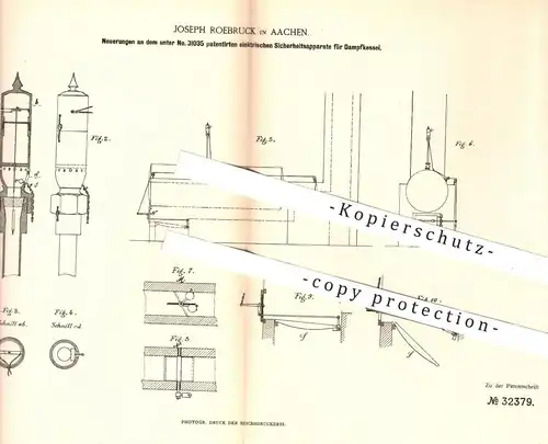 original Patent - Joseph Roebruck , Aachen , 1885 , elektrischer Sicherheitsapparat für Dampfkessel | Dampfmaschine